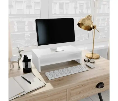 Monitora Paliktnis, 42X24X13 Cm, Inženierijas Koks, Balts Vidaxl