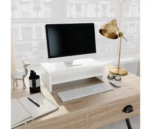 Monitora Paliktnis, 42X24X13Cm, Inženierijas Koks Spīdīgi Balts Vidaxl