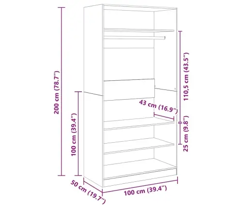 Garderoob Must 100 X 50 X 200 Cm Tehispuit