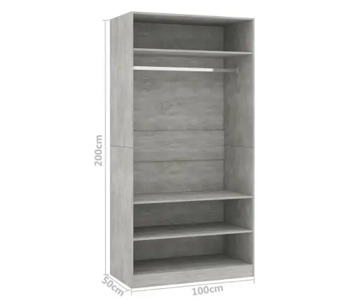 Drabužių Spinta, Betono Pilkos Spalvos, 100X50X200 cm Mdp