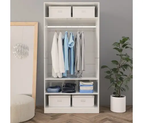Garderoob Kõrgläikega Valge 100 X 50 X 200 Cm Tehispuit