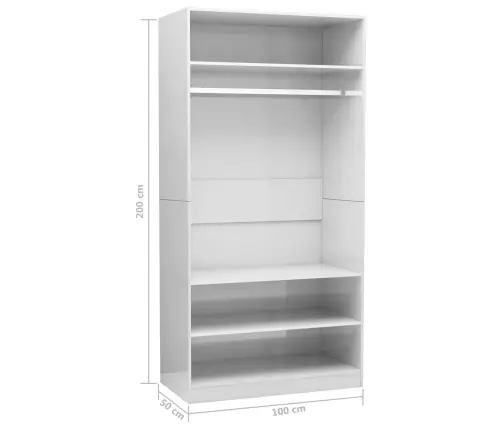 Garderoob Kõrgläikega Valge 100 X 50 X 200 Cm Tehispuit