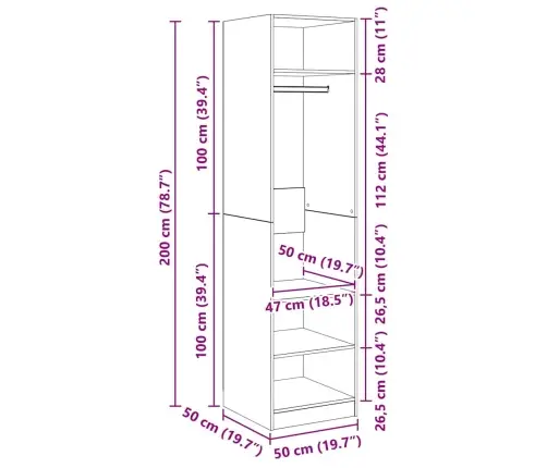 Garderoob Must 50 X 50 X 200 Cm Tehispuit