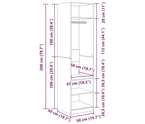 Skapis, 50X50X200 Cm, Ozolkoka Krāsā, Inženierijas Koks Vidaxl
