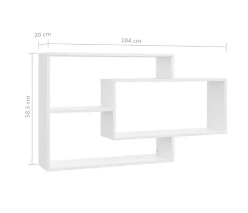 Sienas Plaukti, 104X20X58,5Cm, Spīdīgi Balti, Inženierijas Koks Vidaxl