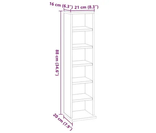 Cd-Kapp, Betoonhall, 21 X 20 X 88 cm Tehispuit