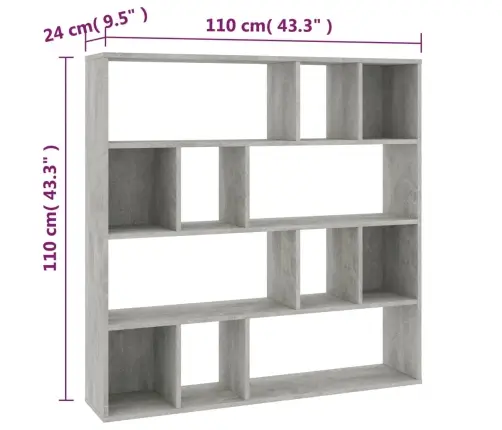 Istabas Aizslietnis/Grāmatu Plaukts, 110X24X110 Cm, Pelēks Vidaxl