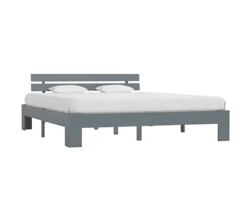Gultas Rāmis Ar Galvgali, Pelēks, 160X200 Cm, Priedes Masīvkoks Vidaxl