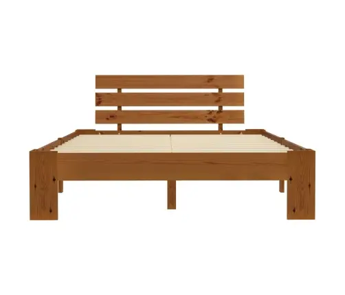 Gultas Rāmis Ar Galvgali, Brūns, 140X200 Cm, Priedes Masīvkoks Vidaxl