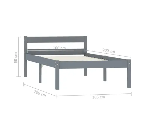 Gultas Rāmis, Pelēks, Priedes Masīvkoks, 100X200 Cm Vidaxl