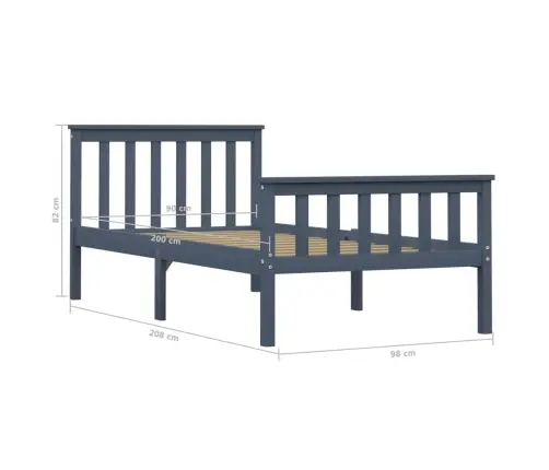 Gulta, Pelēka, Priedes Masīvkoks, 100X200 Cm  Vidaxl