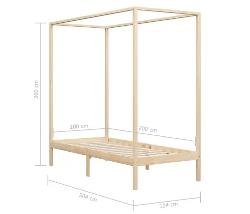 Lovos Rėmas Su Baldakimu, 100X200 cm Pušies Medienos Masyvas