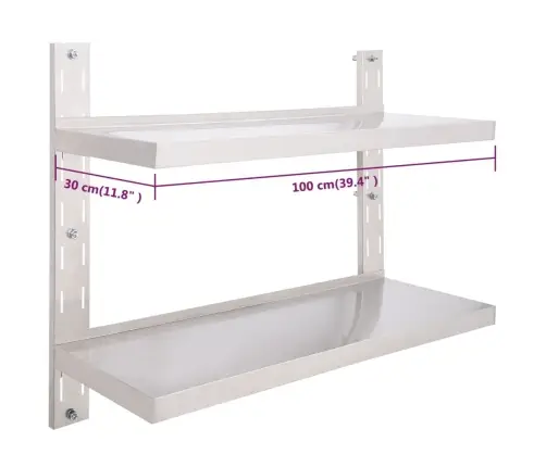 2 Līmeņu Sienas Plaukts, Nerūsējošs Tērauds, 100X30 Cm Vidaxl