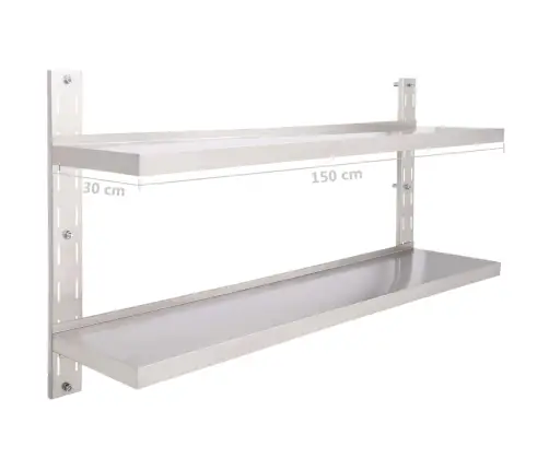 2-Līmeņu Sienas Plaukts, Nerūsējošs Tērauds, 150X30 Cm Vidaxl