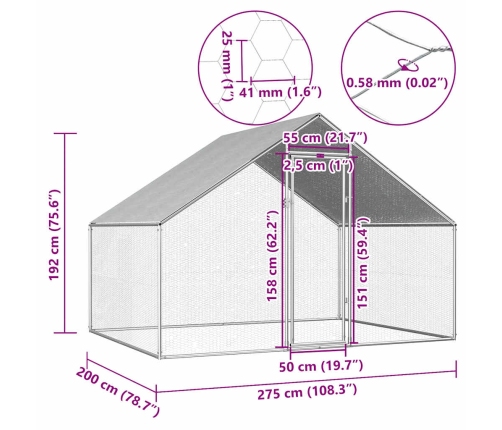 Vistu Būris, 2,75X2X1,92 M, Cinkots Tērauds Vidaxl