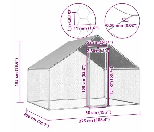 Lauko Narvas Viščiukams, 2,75X2X1,92M, Galvanizuotas Plienas