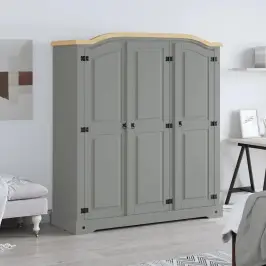 Drēbju Skapis, Corona Stila Priedes Koks, Trīsdurvju, Pelēks Vidaxl Drēbju Skapis, Corona Stila Priedes Koks, Trīsdurvju, Pelēks Vidaxl