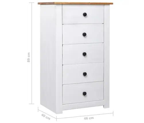 Kumode, Balta, 46X40X89 Cm, Priedes Koks, Panama Sērija Vidaxl