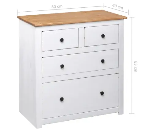 Kumode, Balta, 80X40X83 Cm, Priedes Koks, Panama Sērija Vidaxl