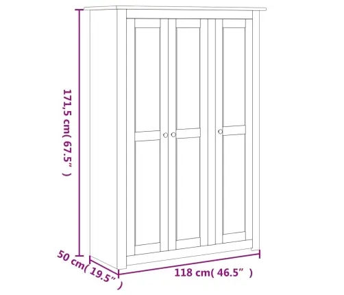 Skapis, 3 Durvis, Pelēks, 118X50X171,5 Cm, Priedes Koks Vidaxl