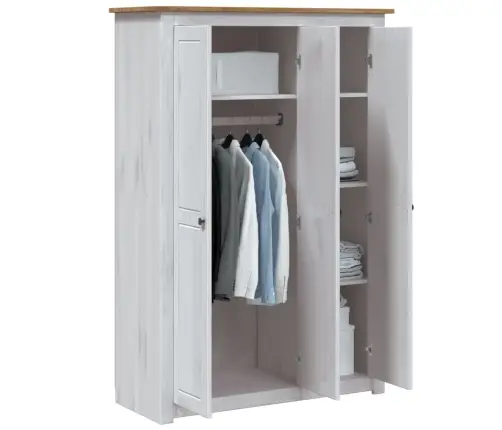 3 Uksega Riidekapp Valge 118X50X171,5 Cm Mänd Panama Sari