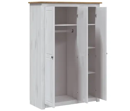 3 Uksega Riidekapp Valge 118X50X171,5 Cm Mänd Panama Sari