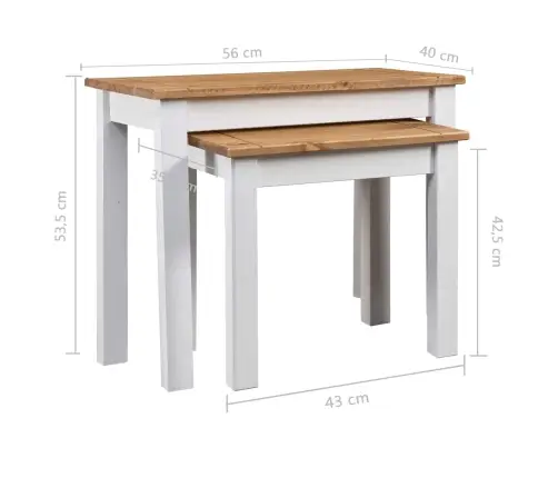 Sabīdāmi Galdiņi, 2 Gab., Balti, Priedes Masīvkoks Vidaxl