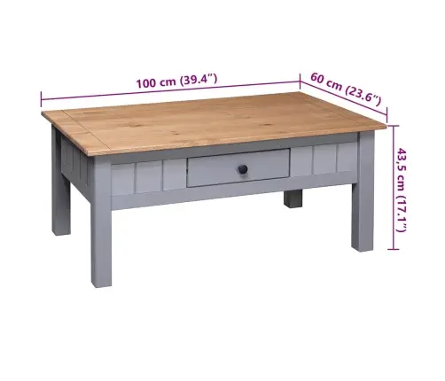 Kavos Staliukas Panama, Pilkas, 100X60X43,5cm Pušies Mediena