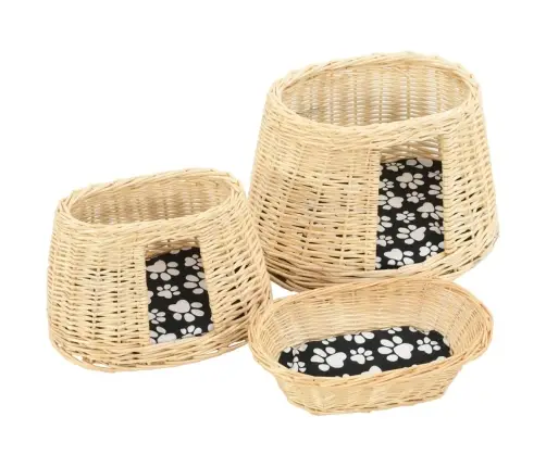 3-Daļīgs Kaķu Grozu Komplekts Ar Spilveniem, 47X34X60Cm, Vītols Vidaxl