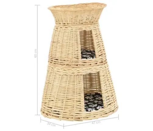 3-Daļīgs Kaķu Grozu Komplekts Ar Spilveniem, 47X34X60Cm, Vītols Vidaxl