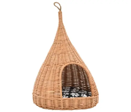 Kaķu Māja Ar Spilvenu, 40X60 Cm, Dabīgs Vītols, Vigvama Forma Vidaxl