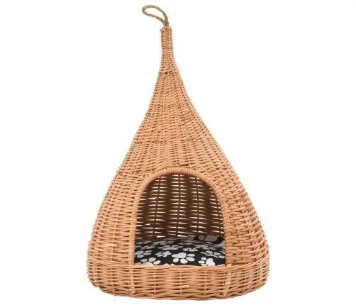 Kaķu Māja Ar Spilvenu, 40X60 Cm, Dabīgs Vītols, Vigvama Forma Vidaxl