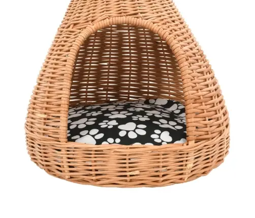 Kaķu Māja Ar Spilvenu, 40X60 Cm, Dabīgs Vītols, Vigvama Forma Vidaxl