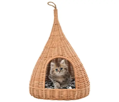 Kaķu Māja Ar Spilvenu, 40X60 Cm, Dabīgs Vītols, Vigvama Forma Vidaxl