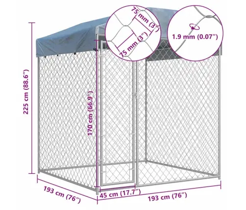 Suņu Voljērs Ar Jumtu, 193X193X225 Cm Vidaxl