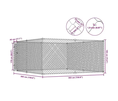 Lauko Voljeras Šunims, 383X383X185Cm