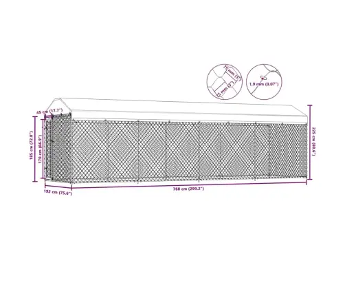 Lauko Voljeras Šunims Su Stogu, 760X190X225 Cm