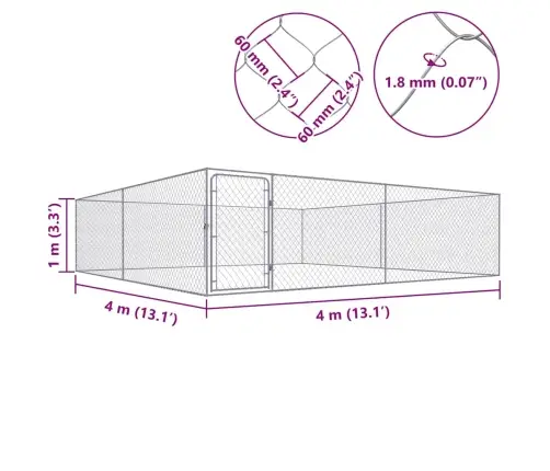 Suņu Voljērs, Cinkots Tērauds, 4X4X1 M Vidaxl