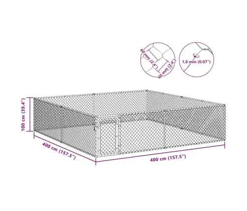 Suņu Voljērs, Cinkots Tērauds, 4X4X1 M Vidaxl