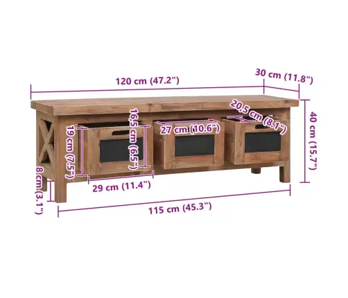 Tv Skapītis Ar 3 Atvilktnēm, 120X30X40 Cm, Masīvs Sarkankoks Vidaxl