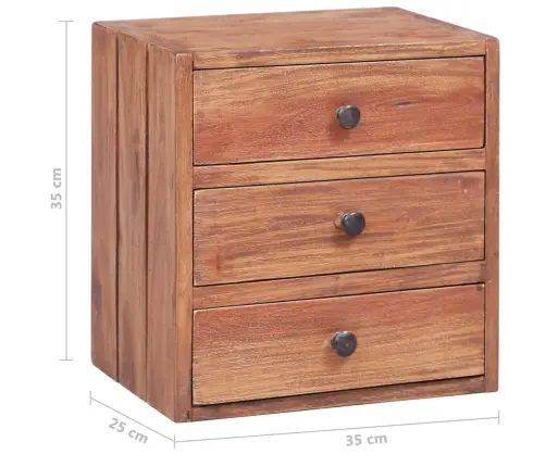 Naktsskapītis Ar 3 Atvilktnēm 35X25X35 Cm Masīvs Sarkankoks Vidaxl