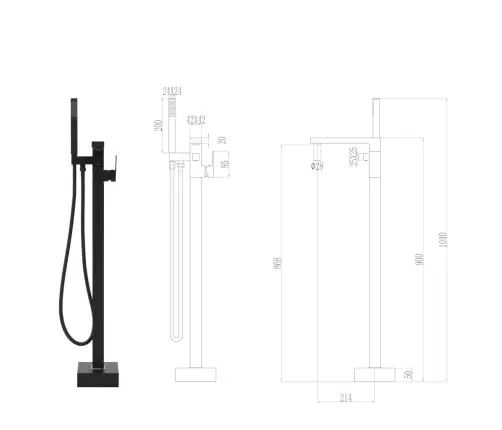 Pastatomas Vonios Maišytuvas, Juodas, 90cm Plienas