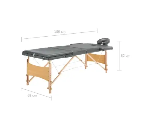 Masāžas Galds, 3 Daļas, 186X68 Cm, Koka Rāmis, Antracītpelēks Vidaxl