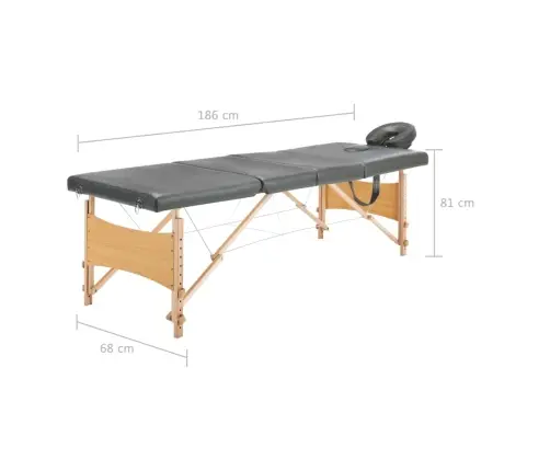 Masāžas Galds, 4 Daļas, 186X68 Cm, Koka Rāmis, Antracītpelēks Vidaxl