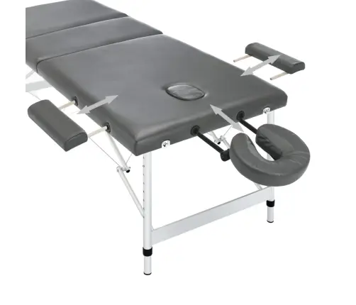 Masāžas Galds, 3 Daļas, 186X68Cm, Alumīnija Rāmis, Pelēks Vidaxl