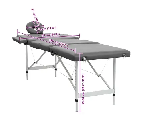 Masažinis Stalas, 4 Zonų, Antracito Sp., 186X68cm Alium. Rėm.