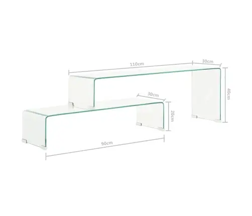 2 Tk Diivanilaud 90X30X20/110X30X40 Cm Karastatud Klaas