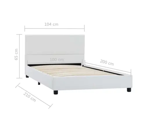 Voodiraam, Valge, Kunstnahast, 100 X 200 Cm