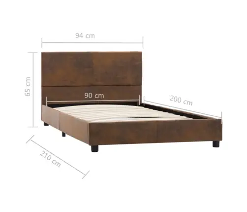 Lovos Rėmas, Rudos Spalvos, 90X200 cm Dirbtinė Versta Oda