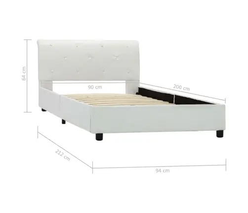 Gultas Rāmis, Balta Mākslīgā Āda, 90X200 Cm Vidaxl